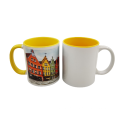 Taza blanca de cerámica de sublimación de fábrica con tazas de café personalizados de color interno y mango de color